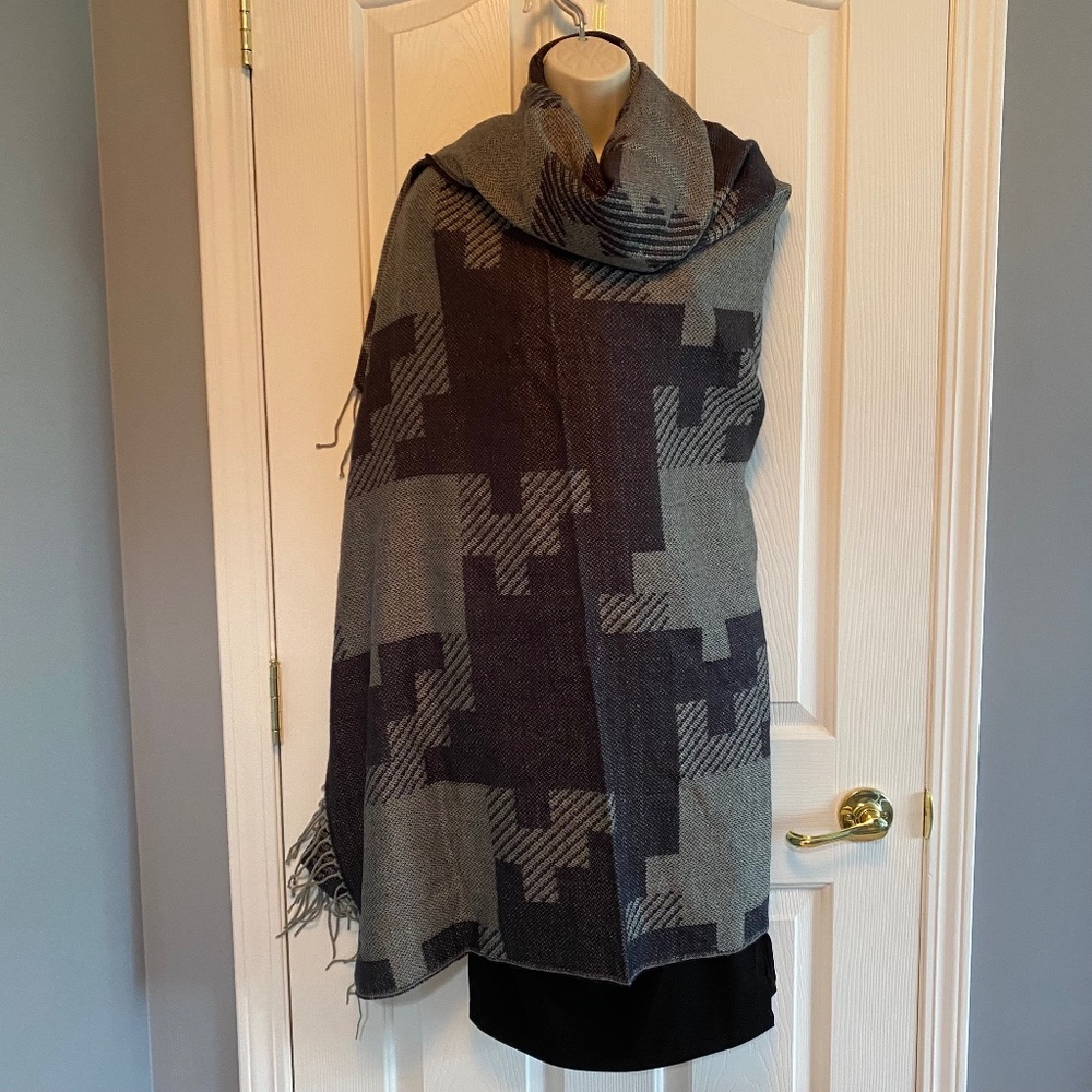 BUY 2 ITEMS & GET 1 FREE - Warm & Cozy Black & Grey Pashmina, Shawl, Wrap